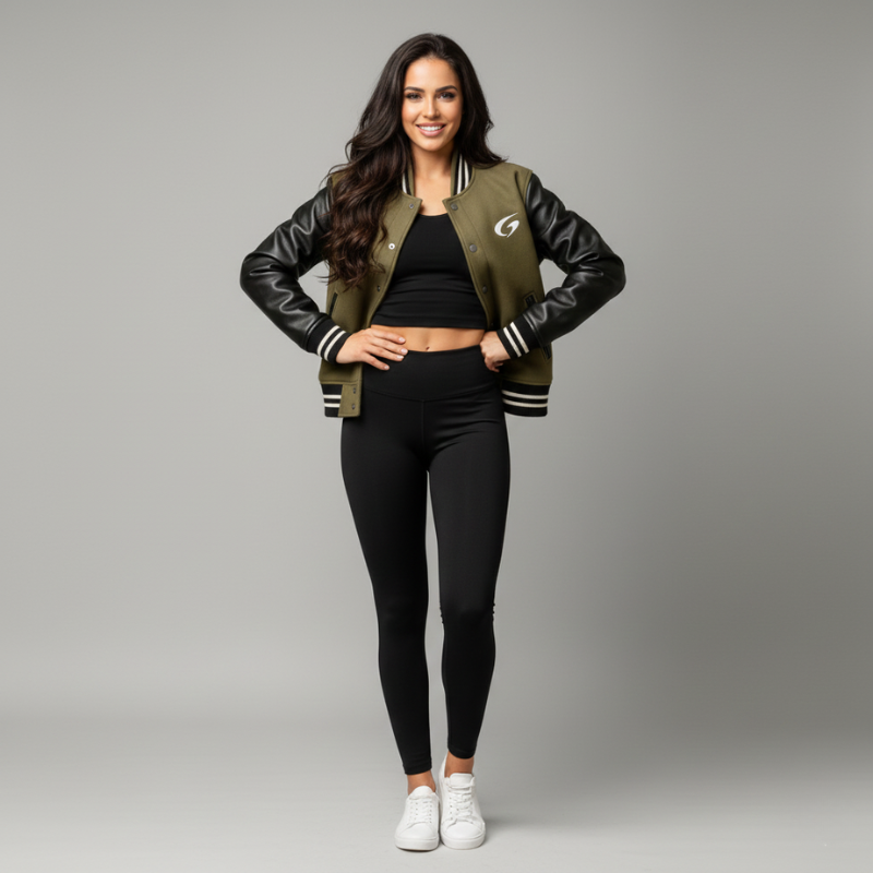 Gridline Varsity — Giacca Sportiva in Lana Tecnica e Pelle con Logo Ricamato