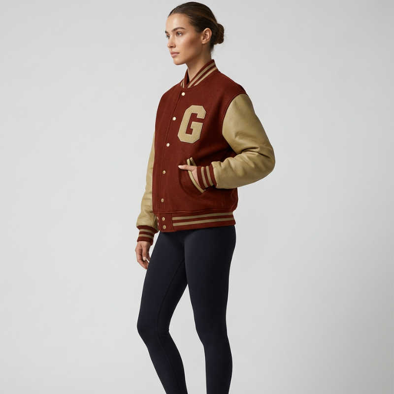 Golden Spirit Varsity — Giacca Sportiva Iconica in Lana Tecnica e Pelle Naturale