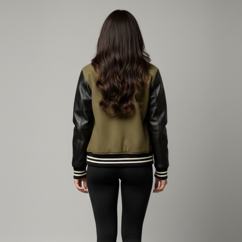 Gridline Varsity — Veste de sport technique en laine et cuir avec logo brodé