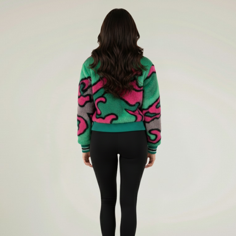 Wild Echo Fur — Giacca Sportiva in Eco-Pelliccia Multicolore
