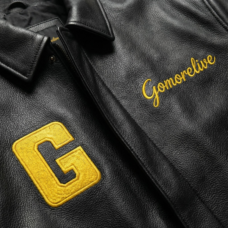 “Black Letter Legacy” – Varsity in pelle con firma ricamata