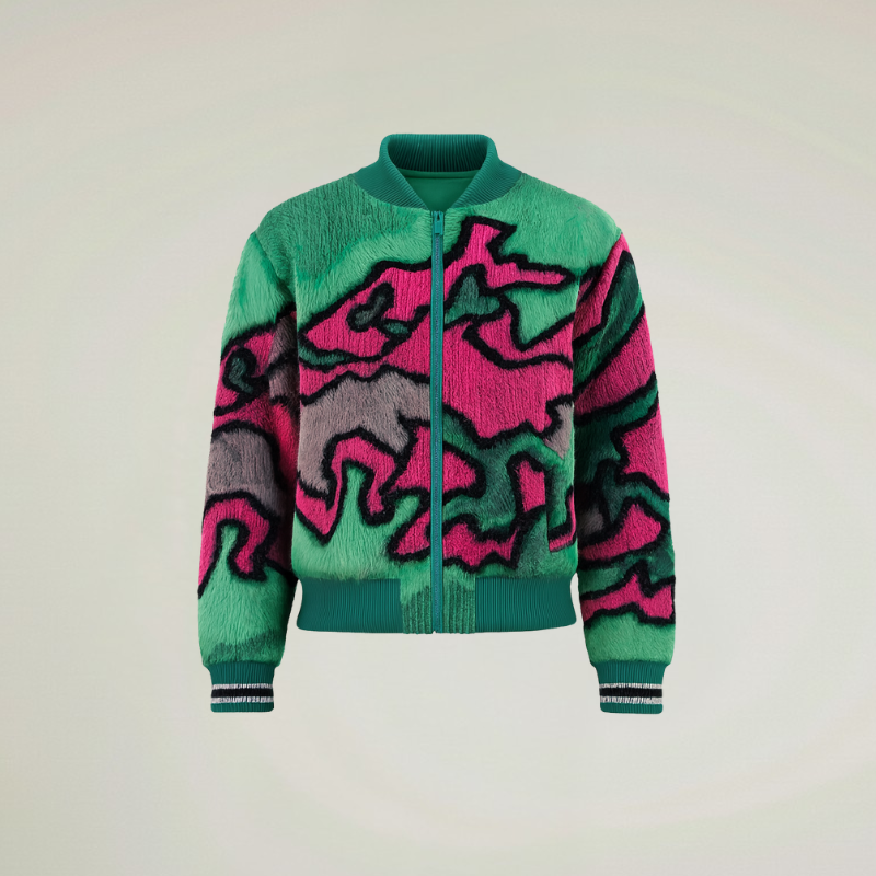 Wild Echo Fur — Giacca Sportiva in Eco-Pelliccia Multicolore