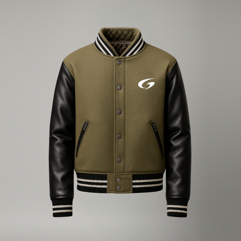 Gridline Varsity — Giacca Sportiva in Lana Tecnica e Pelle con Logo Ricamato