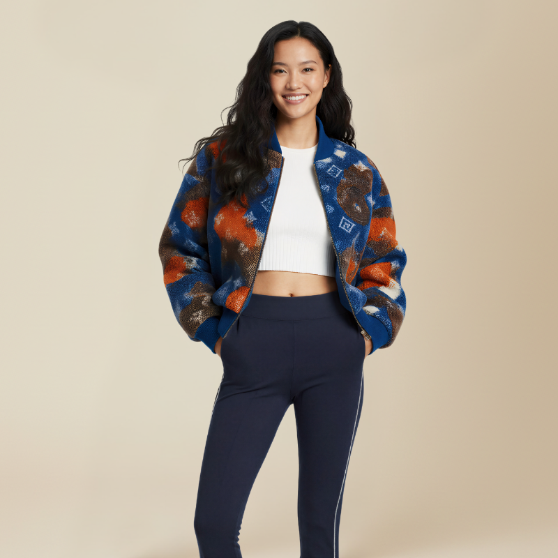 Aurora Shag – Abstract Tie-Dye Sporty Bomber Jacket