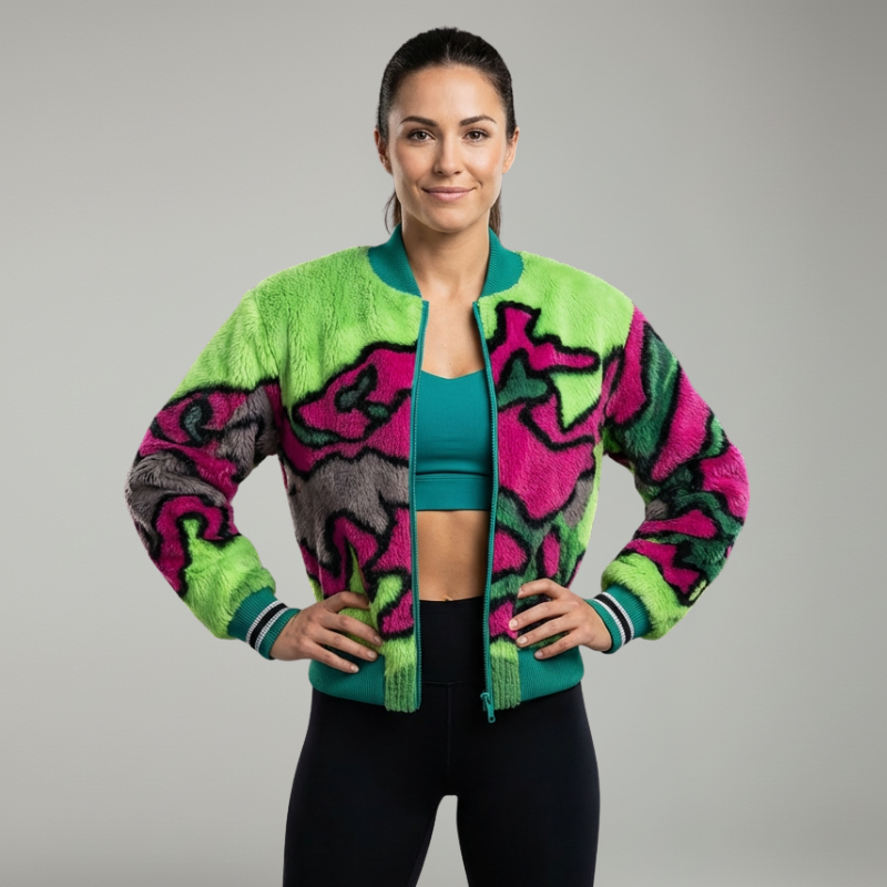 Kinetic Fur Motion — Giacca Sportiva in Eco-Pelliccia Multicolore