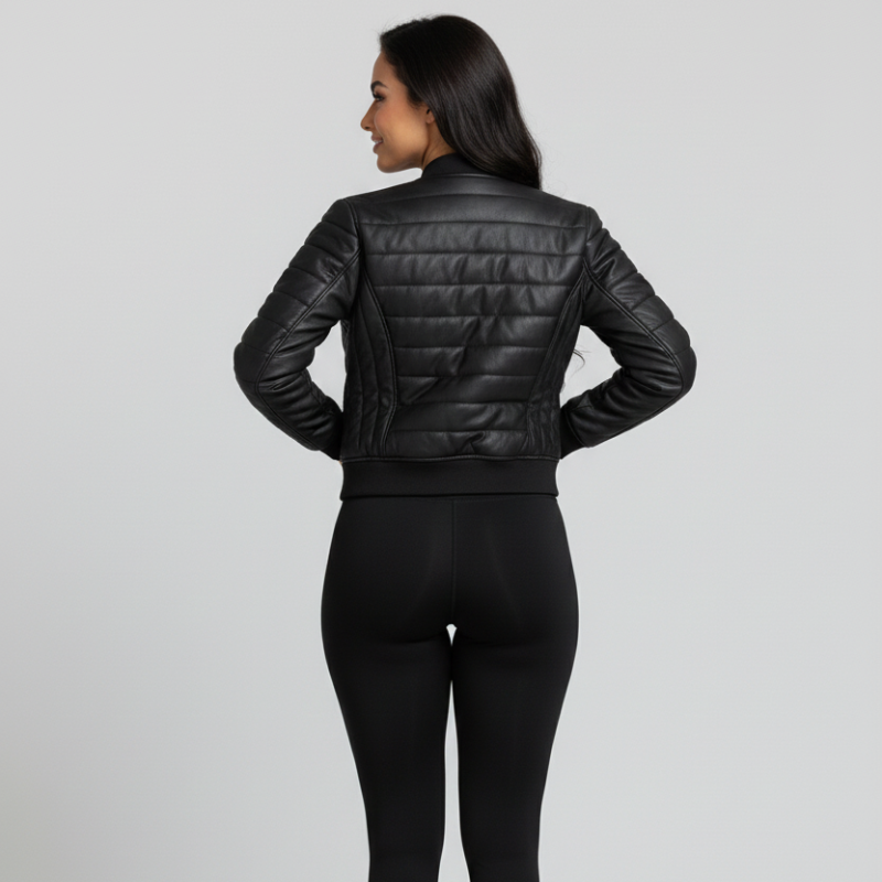 “Blackwave Core” – Bomber trapuntato in pelle con anima tecnica e taglio urbano