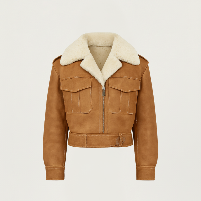 “Altitude Belted” – Shearling aviator in suede leather
