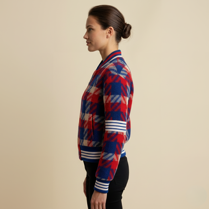 « Plaid Velocity » – Veste zippée à l'esprit sportif et au motif audacieux