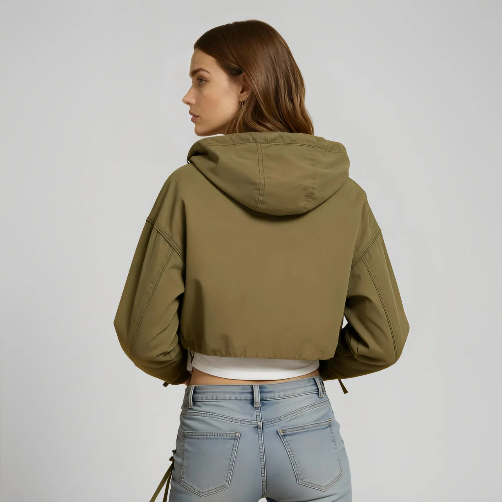 Evergreen Utility – Olive Green Hooded Jacket with Multiple Pockets and Adjustable Drawstrings