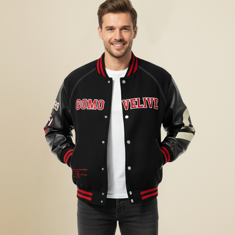 Urban Signal Varsity – Giacca tecnica con manica camouflage e lettering sportivo