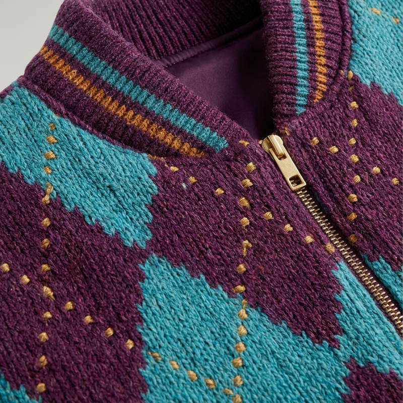 blouson aviateur universitaire en maille jacquard