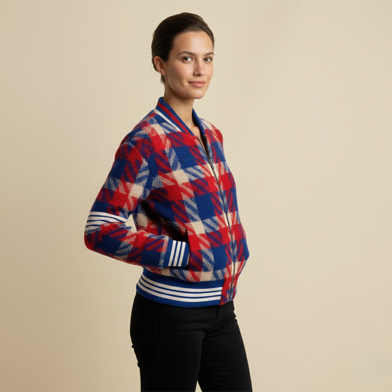 « Plaid Velocity » – Veste zippée à l'esprit sportif et au motif audacieux
