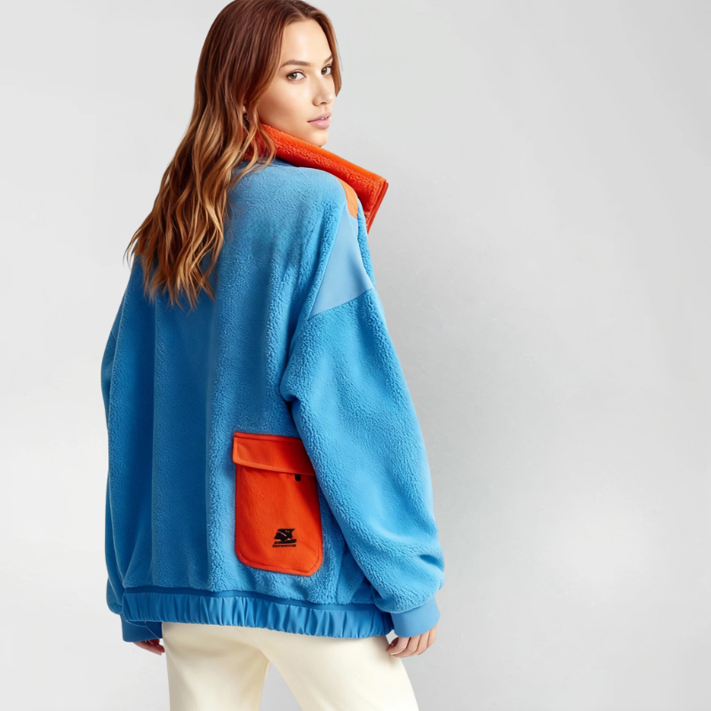 Cerulean Blue and Bright Orange Fleece Jacket - Distinctive Style and Snug Comfort