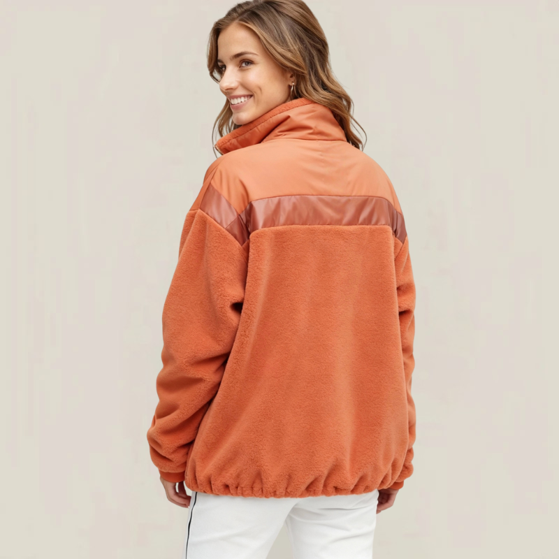 Orange Technical Jacket with Fleece Inserts and Front Zip