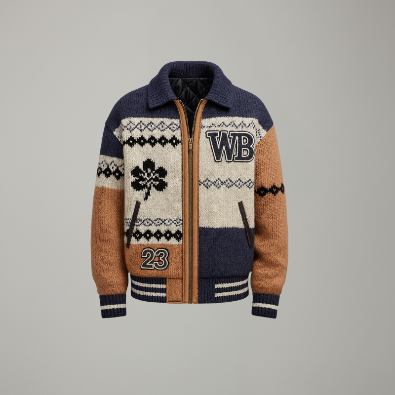 Varsity Legacy Knit — Giacca Sportiva in Maglia Trapuntata con Patch Ricamati