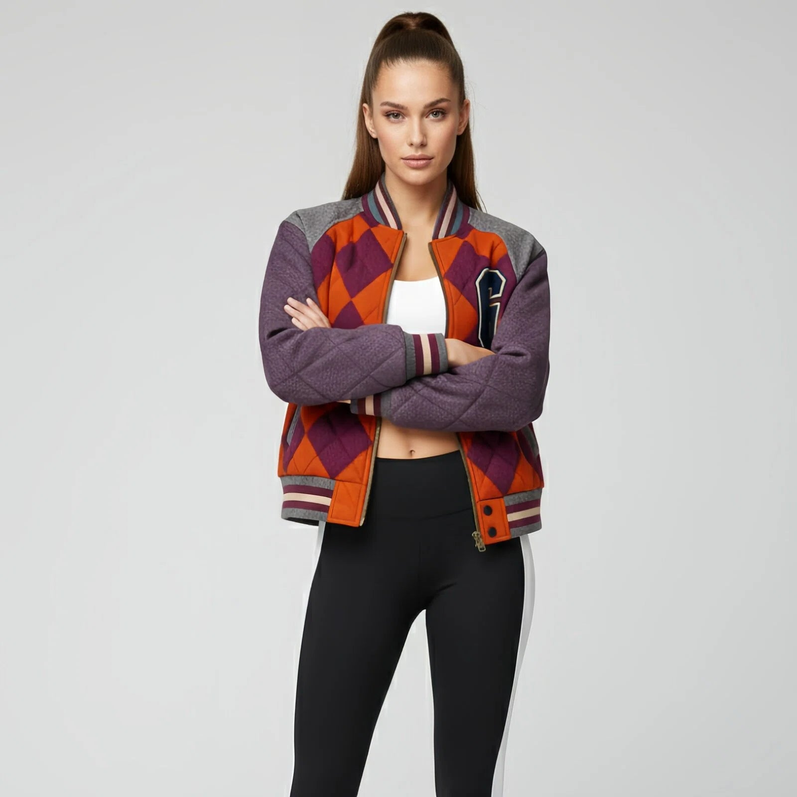 Grid Impact Varsity — Giacca Trapuntata Multicolore con Ricamo Iconico