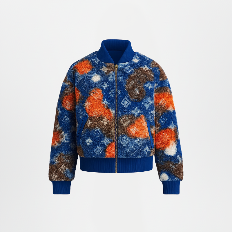 Aurora Shag – Abstract Tie-Dye Sporty Bomber Jacket