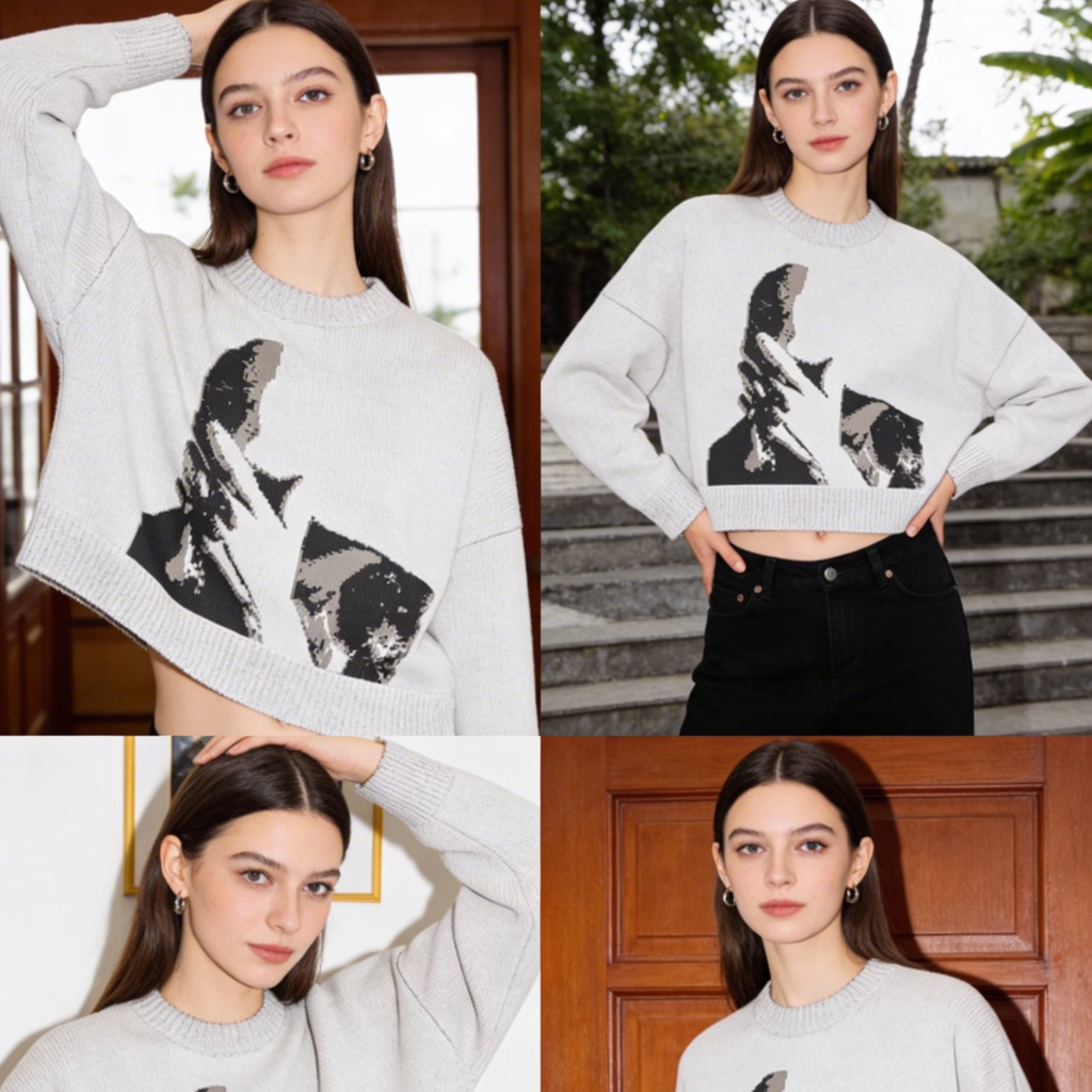 Maglione Donna in Maglia con Stampa Animalier