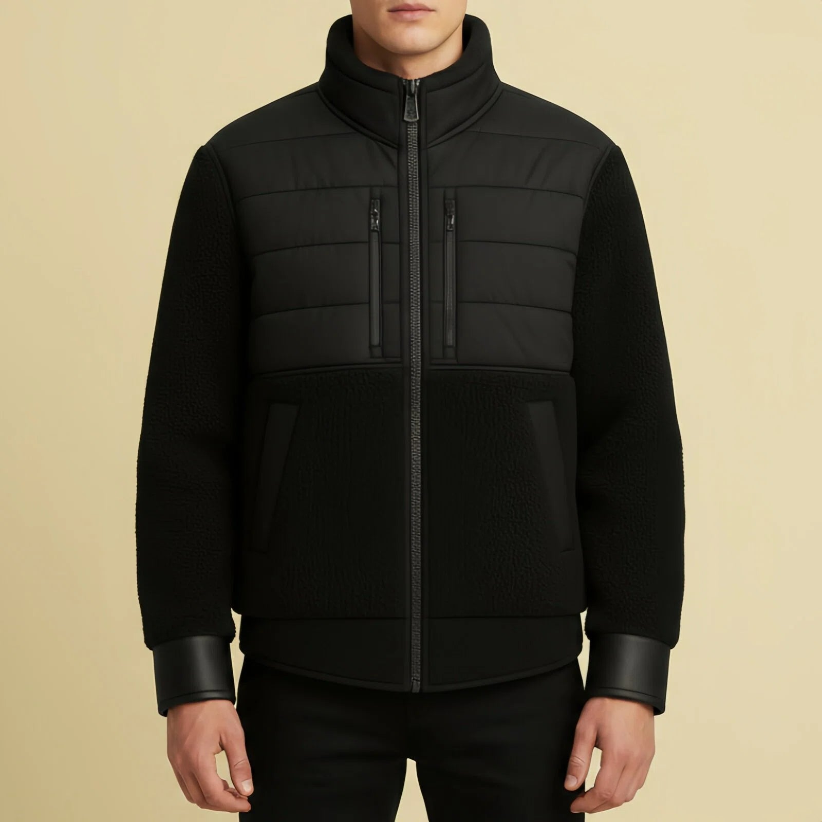 DFNS Hybrid - Giacca sportiva ibrida in nylon trapuntato e pile bouclé