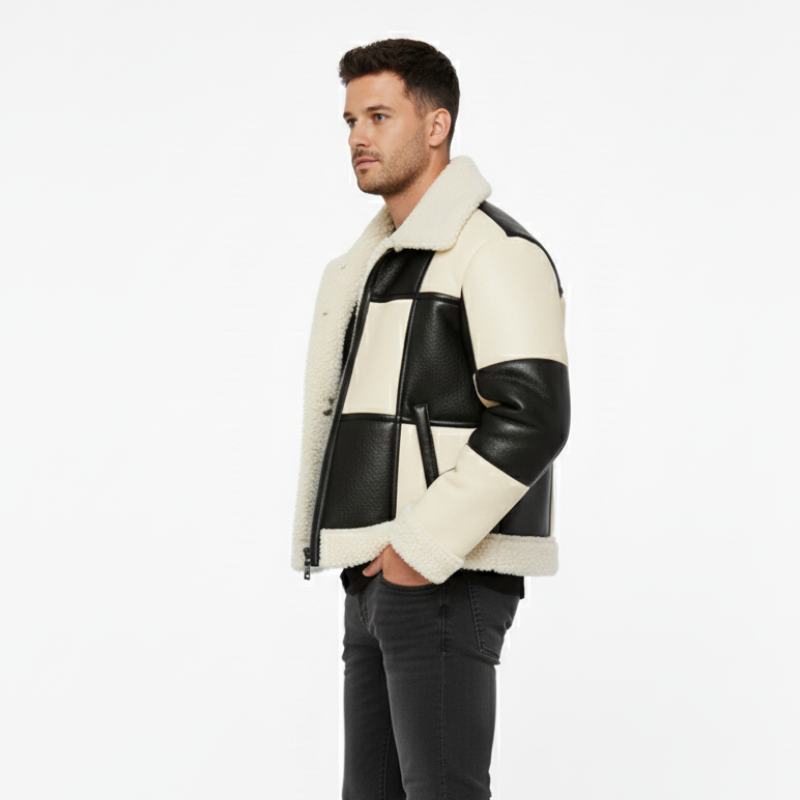 "Checkmate Shearling" – Warm geometry, dominant style