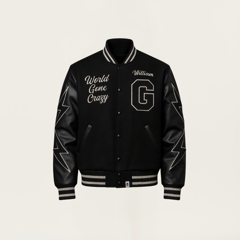 World Gone Crazy – Varsity Jacket in Cotone, Cashmere e Pelle d’Agnello