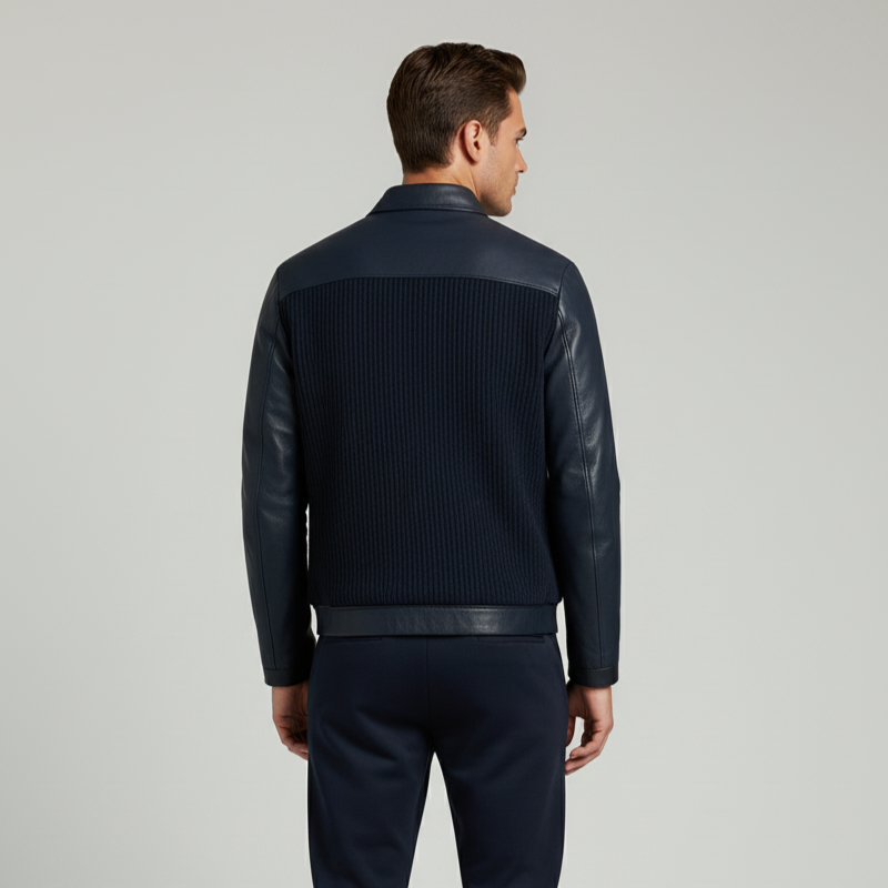 NavyMotion – Sporty Bomber Jacket in Technical Knit and Lambskin
