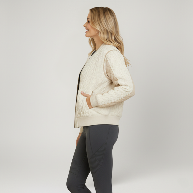 Textured Varsity Cream – Woven & Quilted Bomber Jacket