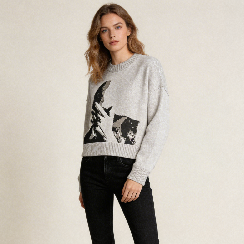 Maglione Donna in Maglia con Stampa Animalier