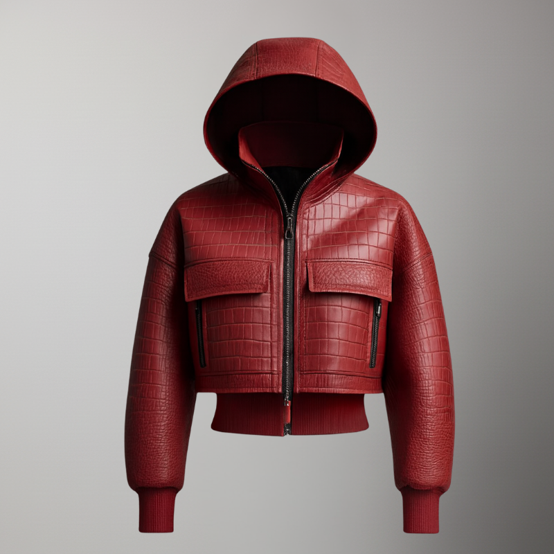 Crimson Croc – Short Leather Bomber Jacket