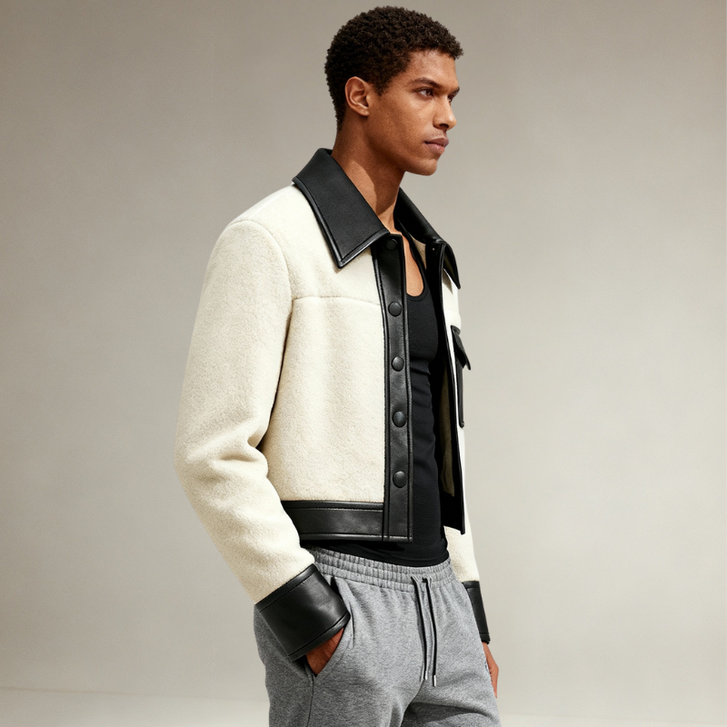 Urban Contrast – Giacca in pelle e tessuto tecnico