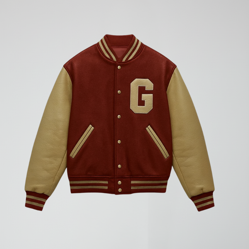 Golden Spirit Varsity — Giacca Sportiva Iconica in Lana Tecnica e Pelle Naturale