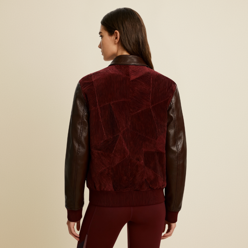 Burgundy Grid – Tailored Full-Grain Leather Bomber Jacket
