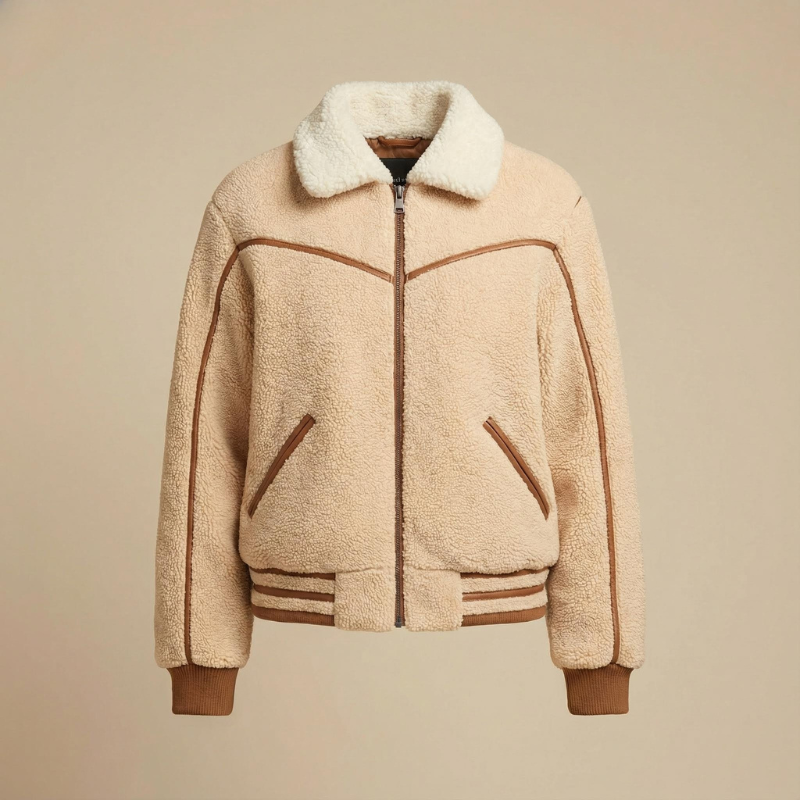 “Frostline Drift” – Shearling tecnico con taglio sportivo e anima cozy urbana