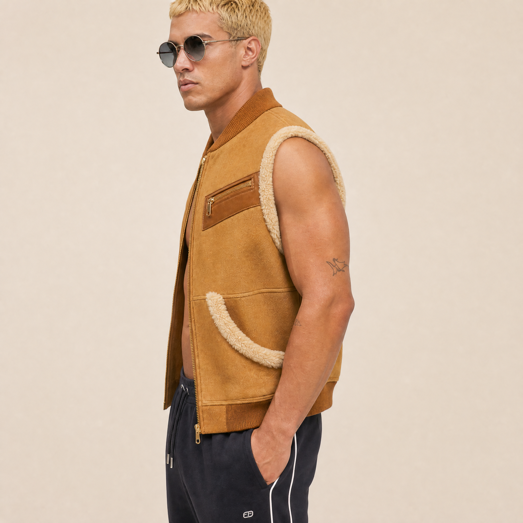 Gilet in Cotone Pesante e Shearling
