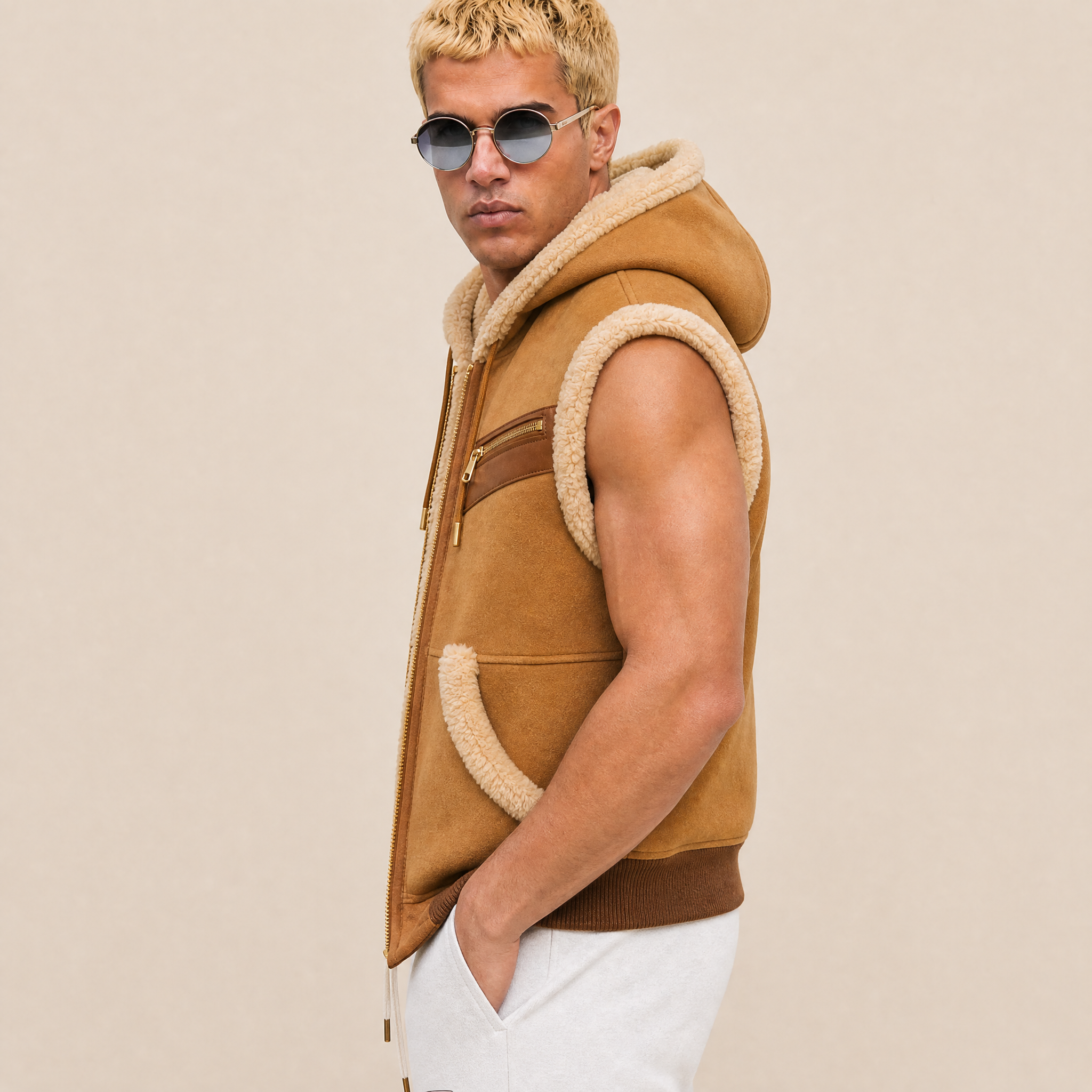 Gilet in Pelle Scamosciata e Shearling