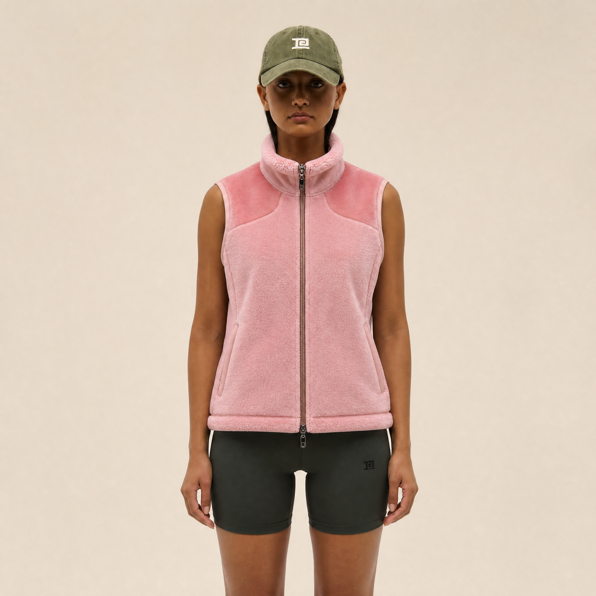 Evergreen Quarter-Zip Pullover – Powder Pink Technical Sweatshirt with High Neck and Front Zip