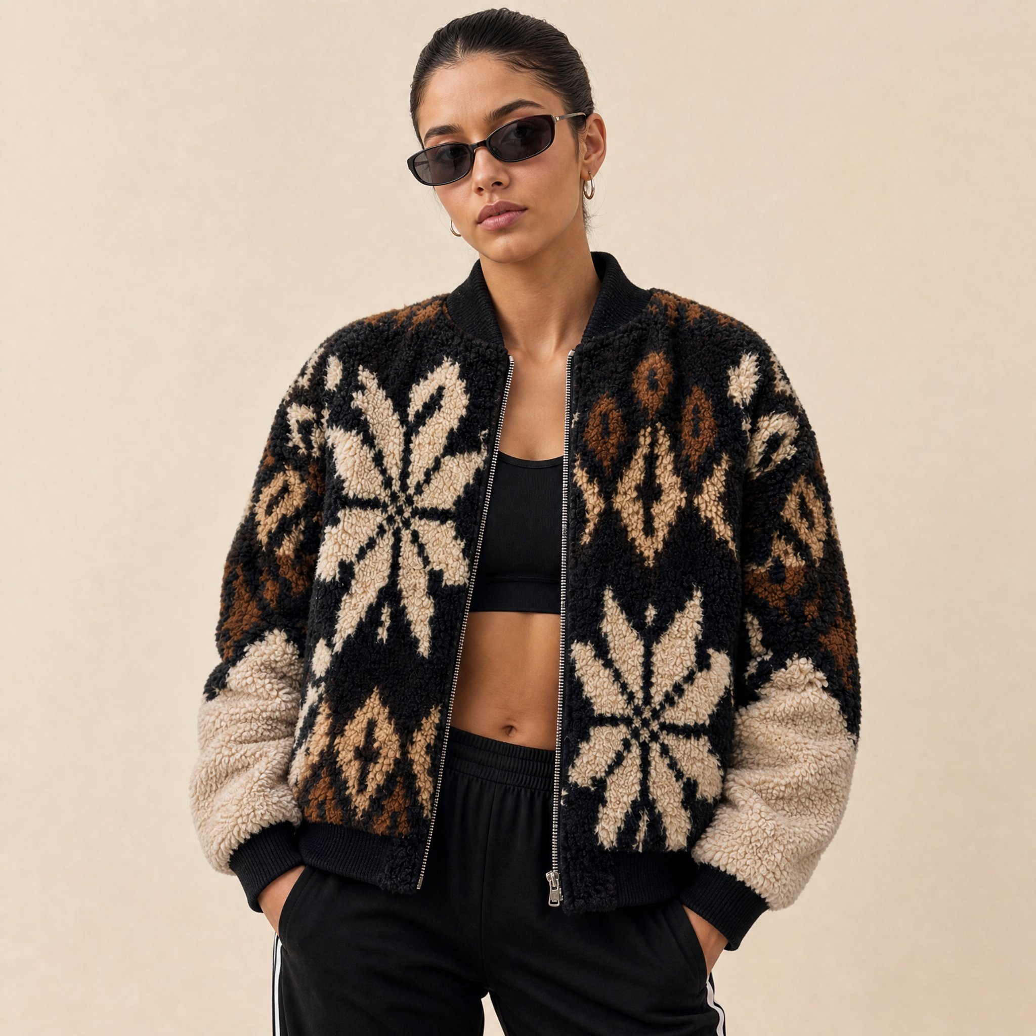 Giacca Bomber in Lana Merino e Sherpa