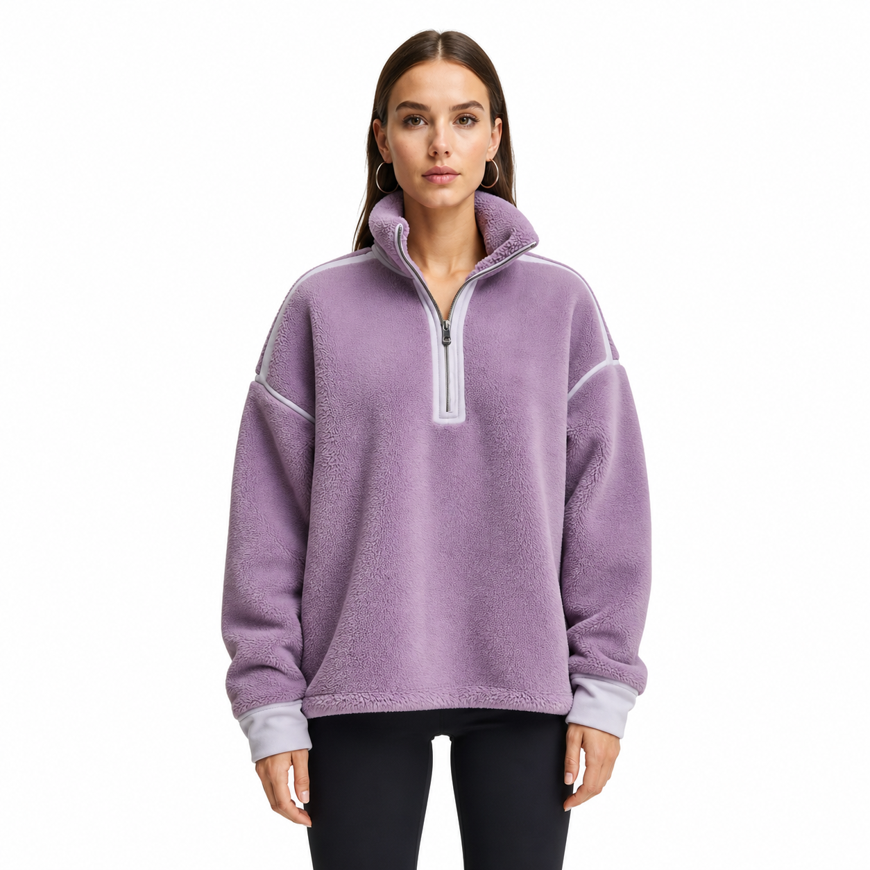 Violet Crest – Purple Half-Zip Fleece Pullover with White Detailing