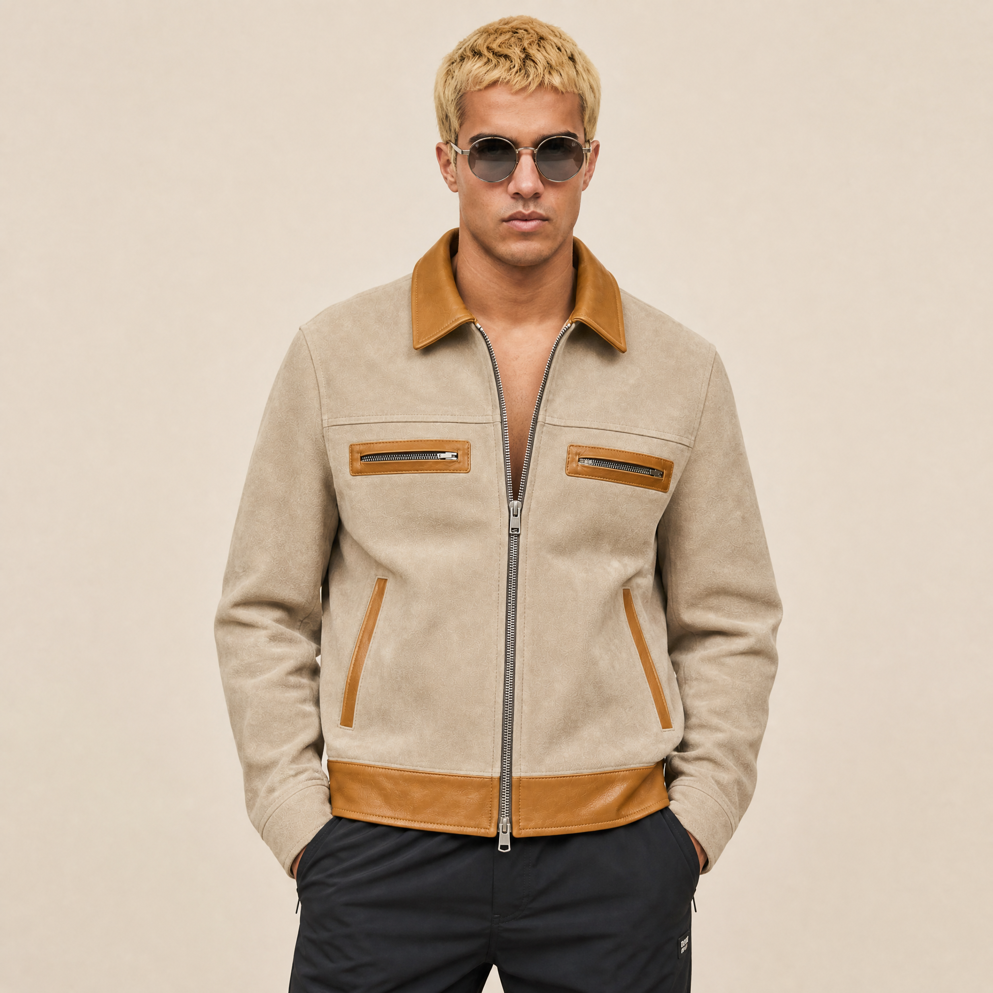 Giacca in Cotone Canvas e Pelle Bovina