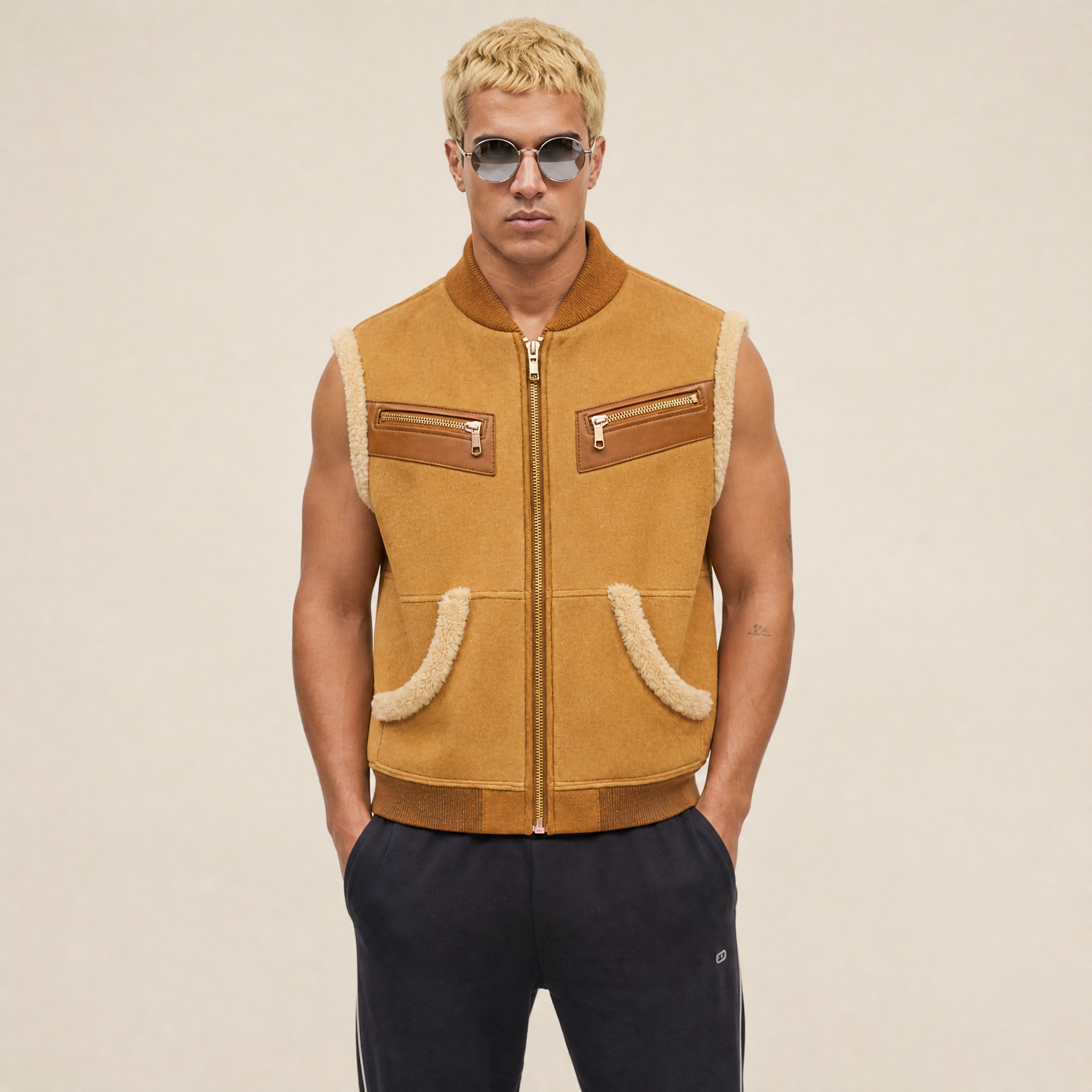 Gilet in Cotone Pesante e Shearling