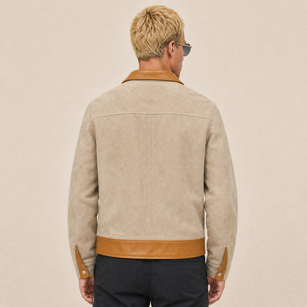 Giacca in Cotone Canvas e Pelle Bovina