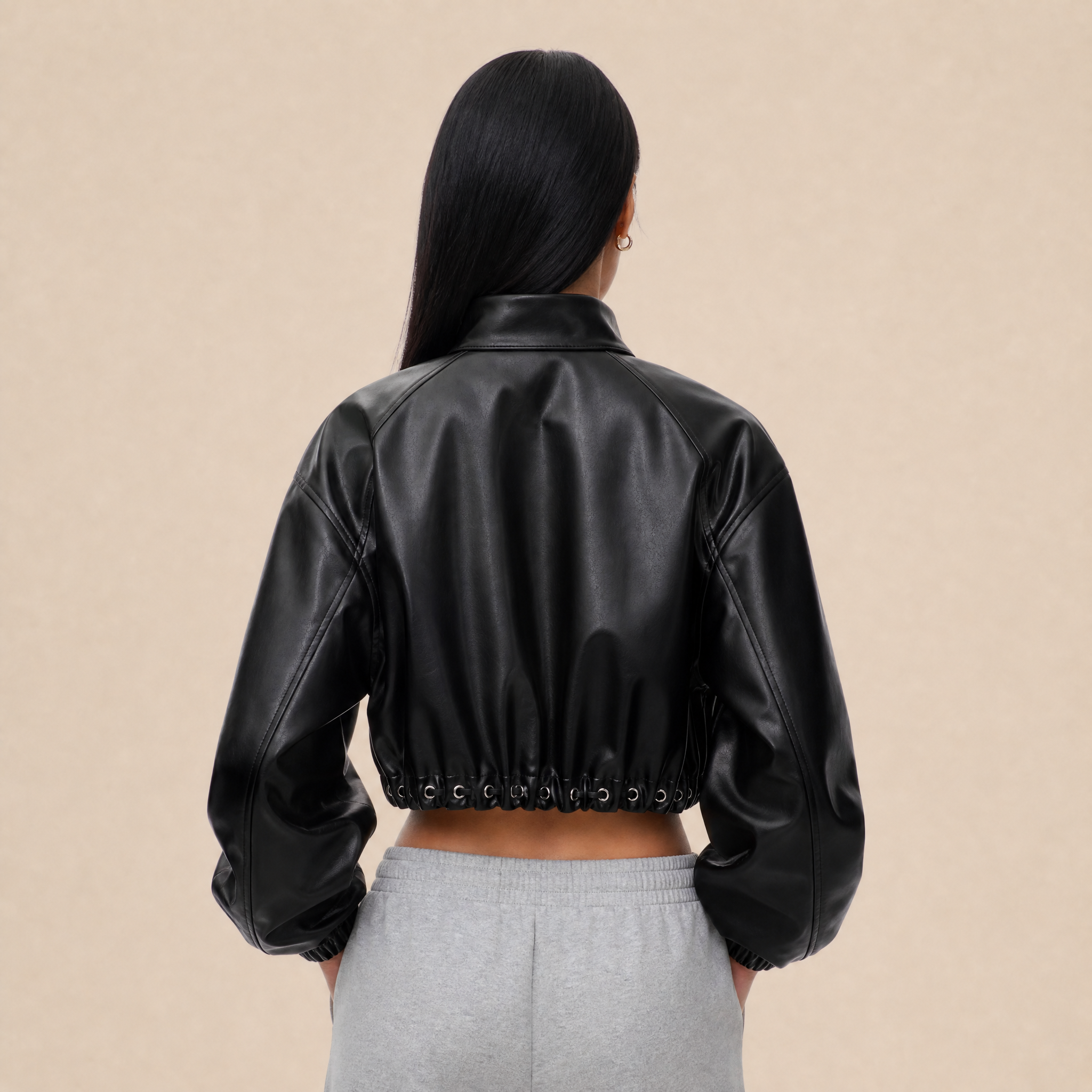 Giacca Cropped in Pelle Pieno Fiore Lucidata