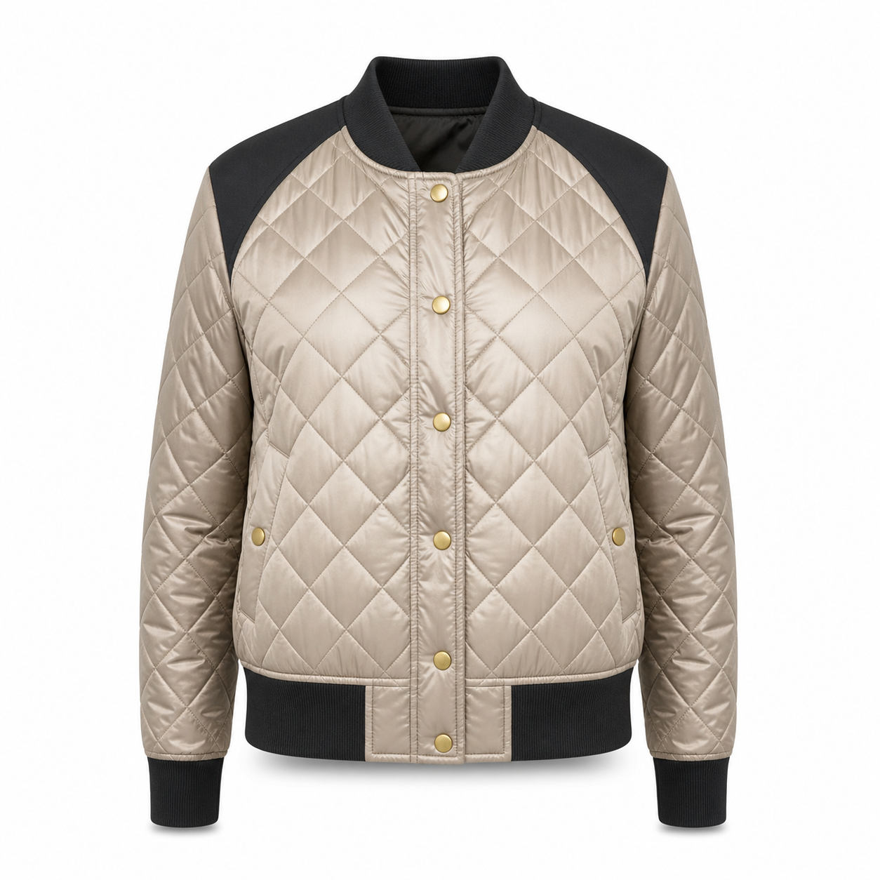 GOMOVELIVE “Aurora Seta” – Pearlized Gold Technical Bomber Jacket