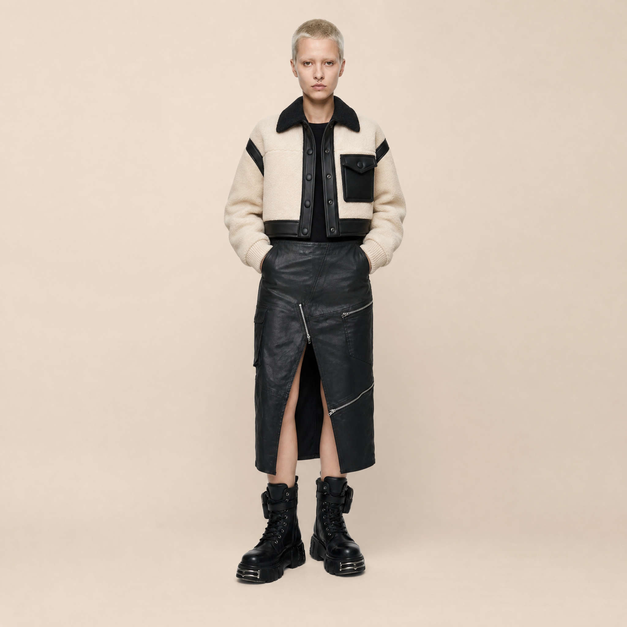 Urban Frame – Cropped Leather and Fleece Jacket