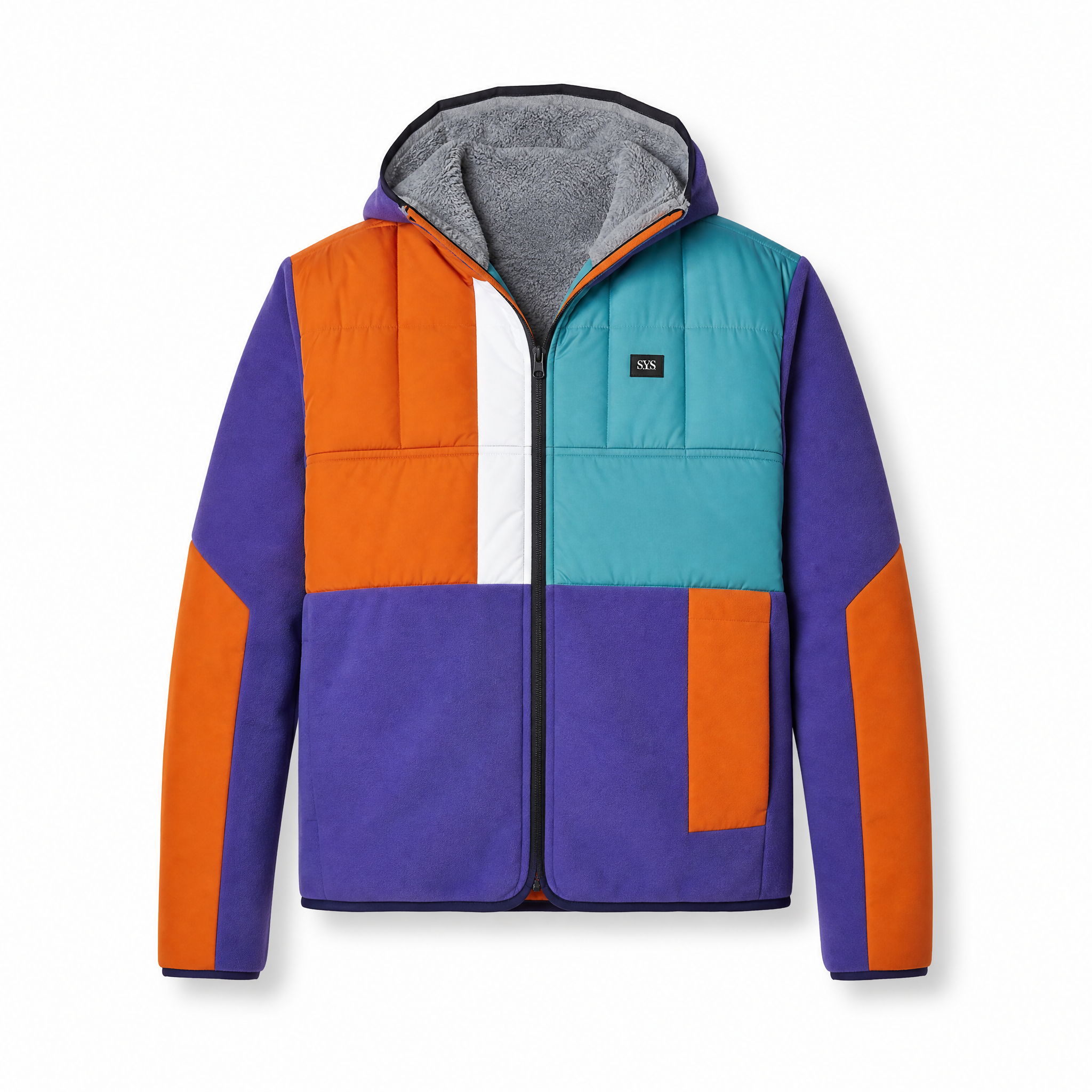Spectrum Block – Multicolor Patchwork Jacket with Hood and Front Logo