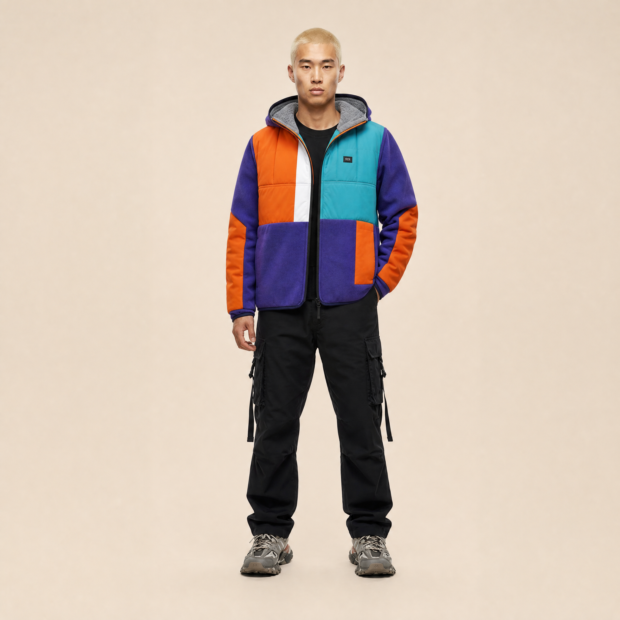 Spectrum Block – Multicolor Patchwork Jacket with Hood and Front Logo