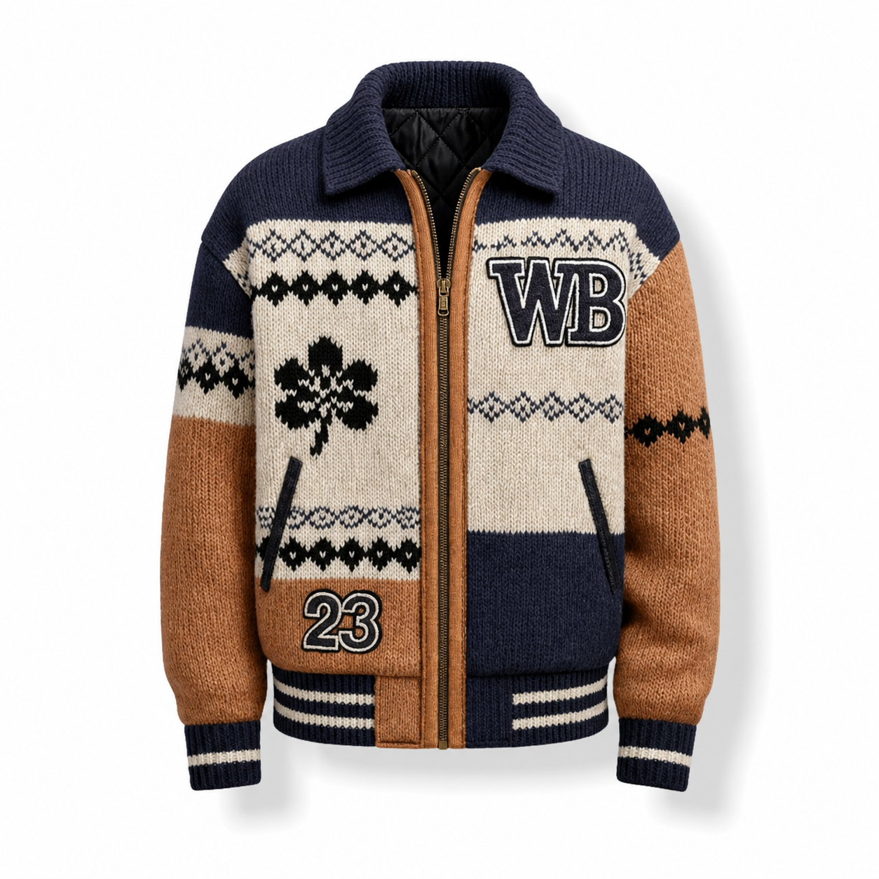 Varsity Legacy Knit — Quilted Knit Track Jacket with Embroidered Patches