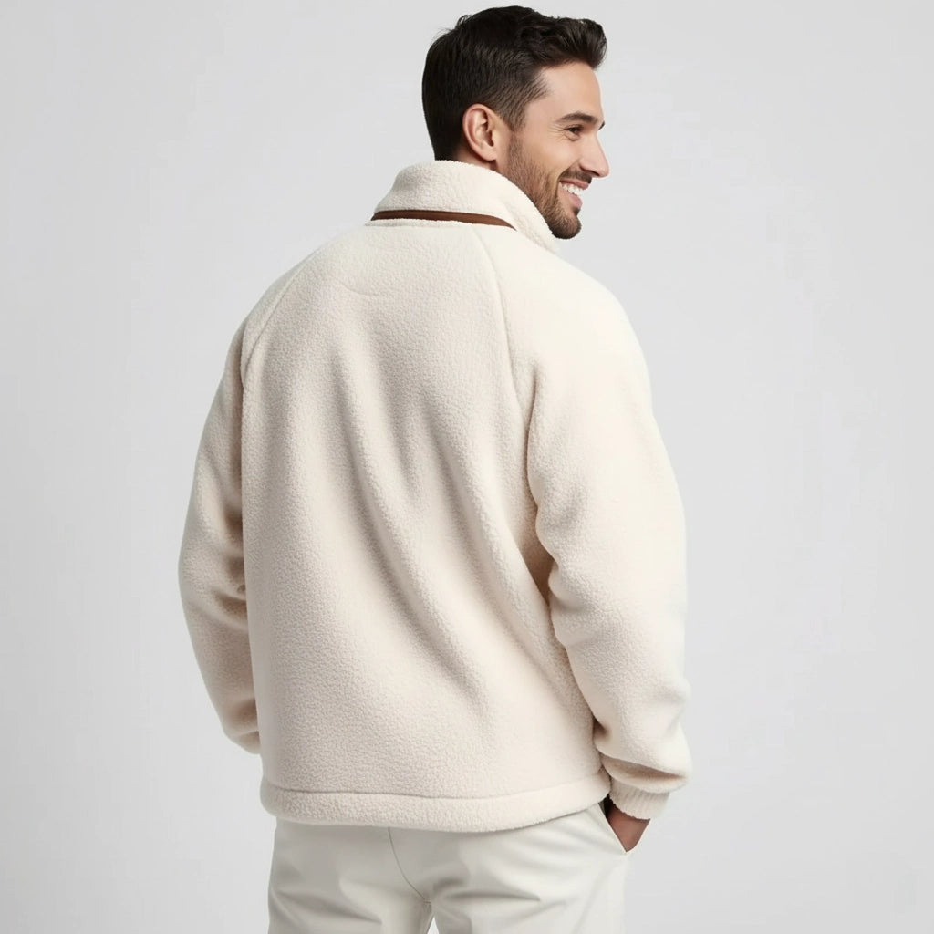 Sierra Cream – Ivory Fleece Pullover with Brown Zip and Side Pockets