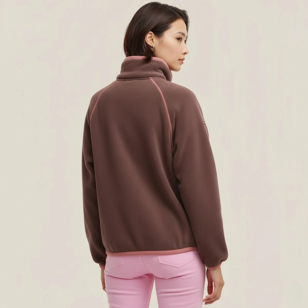 Soft Embrace: The Earth & Coral Handcrafted Fleece Jacket