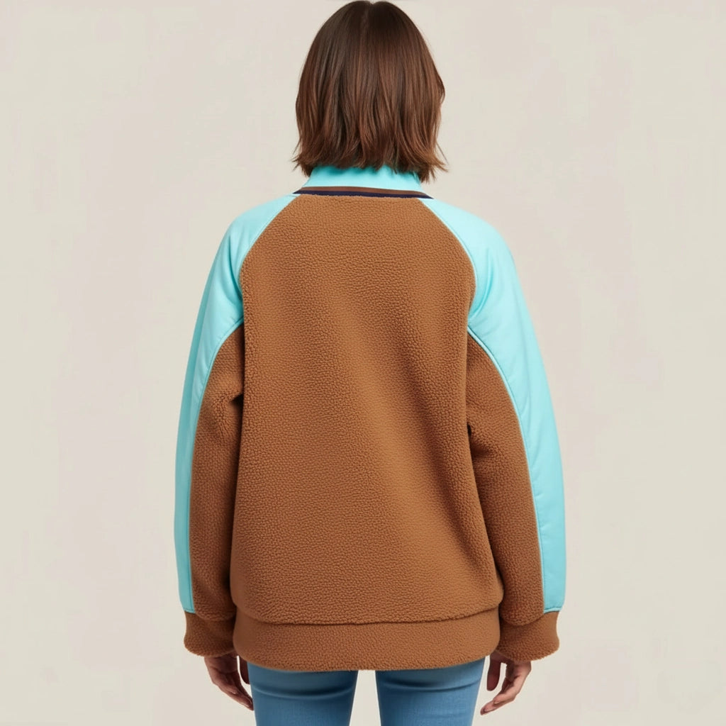 Cocoa Sky – Two-Tone Teddy Jacket with Pastel Details and a Soft Urban Character
